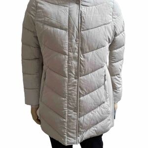 Andrew Marc Beige Winter Puffer Long Coat Jacket Hooded Faux Fur L Large Women